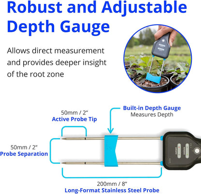 Bluelab Pulse Meter - Handheld Digital Soil Meter Measures Nutrients (TDS), Moisture & Temperature directly from the Root Zone - Grow Healthier Plants with Fast, Accurate Measurements