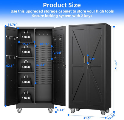 31.5 in Wide Garage Storage Cabinet, Metal Tool Cabinet with 4 Adjustable Shelves, Garage Storage System with Lockable Door for Offices, Gyms and Pantries, Black
