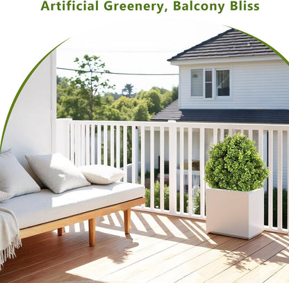 27“ Realistic Artificial Boxwood Topiary Trees Set of 2, Faux Boxwood Plants Outdoor UV-Resistant, No Maintenance Curb Appeal Fake Evergreen Bushes & Shrubs for Front Porch Outside Planter Decor