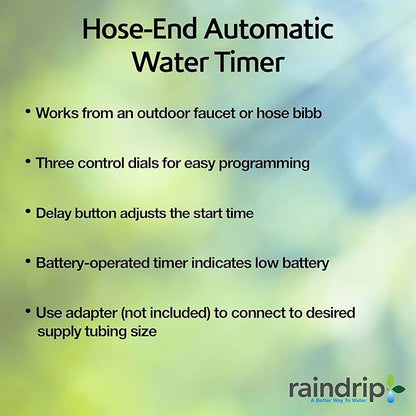 Raindrip R675CT Analog 3-Dial Water, Sprinkler Timer with Rain Delay for Drip Irrigation, Garden, Self-Watering