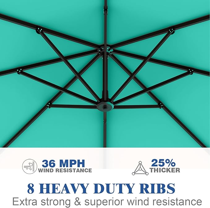 Outdoor Patio Umbrella with Sand Bag Included, 11 FT Deluxe Curvy Cantilever Umbrella Offset Hanging Umbrella with 360° Rotation for Market, Pool, Garden, Backyard, Deck