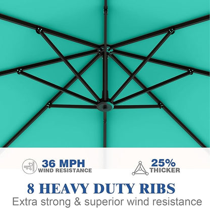 Outdoor Patio Umbrella with Sand Bag Included, 11 FT Deluxe Curvy Cantilever Umbrella Offset Hanging Umbrella with 360° Rotation for Market, Pool, Garden, Backyard, Deck