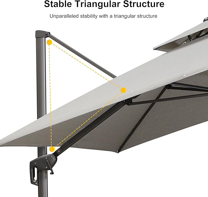 PURPLE LEAF 10' x 13' Cantilever Patio Umbrella Outdoor Umbrella with 330lbs Base Large Rectangular Windproof Offset Umbrella for Pool Deck Garden, Pebble Grey