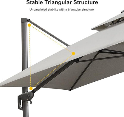 PURPLE LEAF 10 FT Cantilever Patio Umbrella Outdoor Umbrella with 220lbs Base Large Square Windproof Offset Umbrella for Pool Deck Garden, Pebble Grey