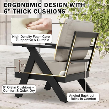 EAGLE PEAK Urban Slate 3 Piece Outdoor Bistro Set Modern Patio Chairs and Table, Outdoor Furniture Set for Balcony Porch Deck or Backyard, Black/Beige