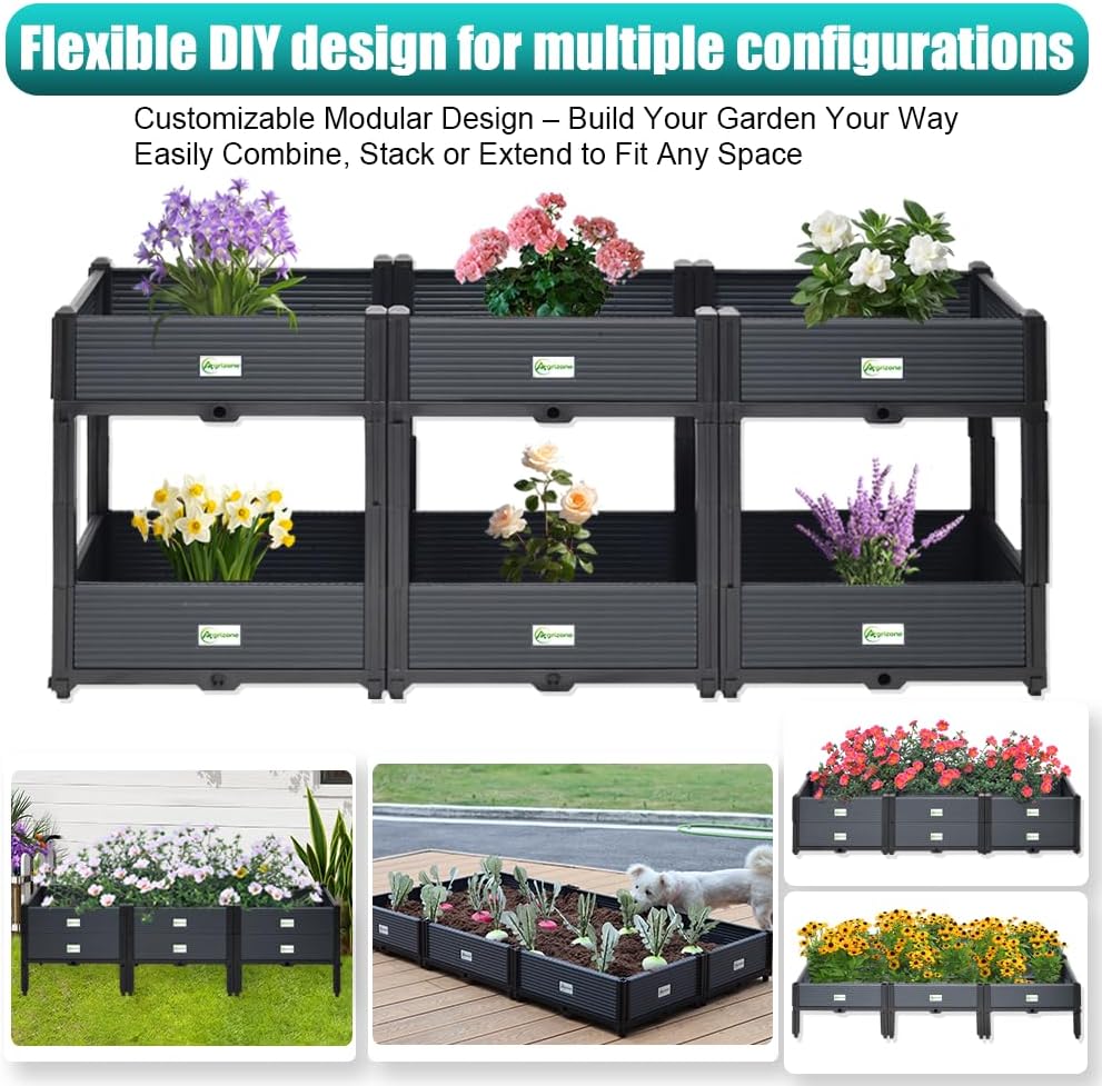 Indoor & Outdoor 2-Tier Stackable Garden Bed – Drainage Planter Box, Thickened for Enhanced Load-Bearing, Great for Veggies, Herbs, Flowers & Entryway Decor(Triple Row)