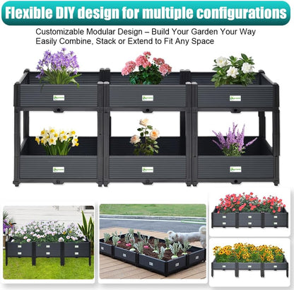 Indoor & Outdoor 2-Tier Stackable Garden Bed – Drainage Planter Box, Thickened for Enhanced Load-Bearing, Great for Veggies, Herbs, Flowers & Entryway Decor(Triple Row)