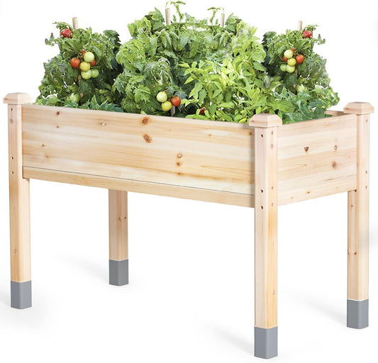 MIXC Wooden Raised Garden Bed with Legs, 48”L X 24”W, Elevated Reinforced Large Planter Box for Vegetable Flower Herb Outdoors - Beam and Column Structure - Unmatched Strength Outlast