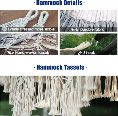 Anyoo Cotton Hammock - Comfortable & Elegant Deluxe Hammock with Tassels - Supports Up to 450lbs - Portable with Travel Bag for Porch, Patio, Yard, Bedroom & Outdoor/Indoor