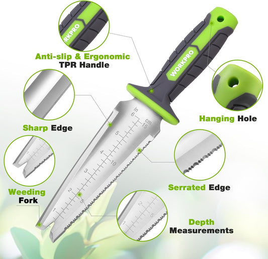 WORKPRO Hori Hori Garden Knife, Garden Tools with Oxford Sheath, 7" Stainless Steel Blade with Cutting Edge, Multi-Purpose Weed Puller tool with Hanging Hole for Planting, Weeding, Digging