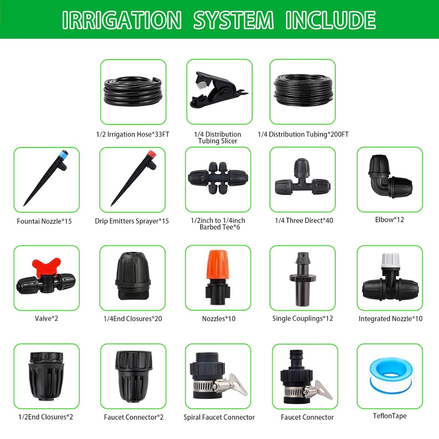Upgraded Drip Irrigation System, 233FT Automatic Irrigation System, Watering Misting System for Greenhouse/Garden/Yard/Lawn, Micro Drip Irrigation Kit with 1/4 inch 1/2 inch Irrigation Tubing