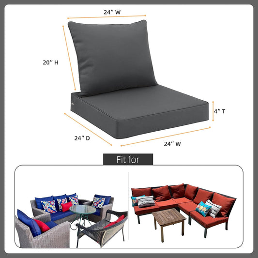Favoyard Outdoor Seat Cushion Set 24 x 24 Inch Waterproof & Fade Resistant Patio Furniture Cushions with Removable Cover Deep Seat & Back Cushion with Handle and Adjustable Straps for Chair Sofa Couch