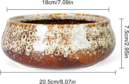 ARTKETTY Succulent Pots - 8 Inch Plant Pot, Large Bonsai Pots with Drainage, Ceramic Planters for Indoor Outdoor Plants, Round Shallow Cactus Flower Plant Container Bowl Decorative Home Garden