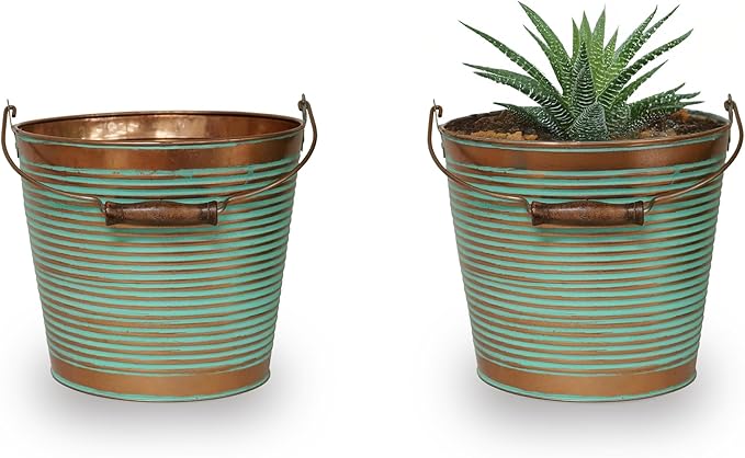 Headwind Vintage Collection Ribbed Planters – Vintage Copper Flower Pots 10 Inch Indoor Plant Pots Bucket for Peace Lily, Pothos, & Lavender, Petunias, Basil Plant for Outdoor by Robert Allen