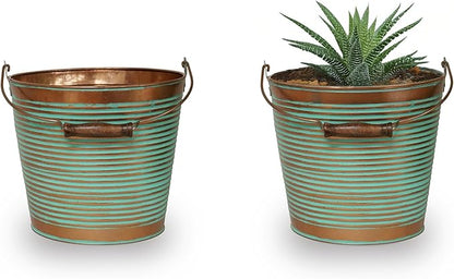 Headwind Vintage Collection Ribbed Planters – Vintage Copper Flower Pots 10 Inch Indoor Plant Pots Bucket for Peace Lily, Pothos, & Lavender, Petunias, Basil Plant for Outdoor by Robert Allen