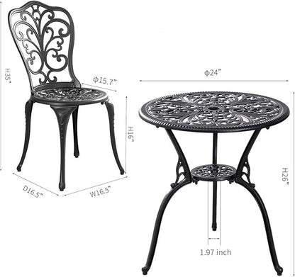 Patio Bistro Set 3 Piece Outdoor,Cast Aluminum Outdoor Bistro Table and Chair Set of 2 with 1.97" Umbrella Hole,All Weather Bistro Table Set for Front Porch Set(Butterfly Black)
