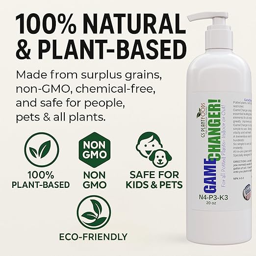 GS Plant Foods Game Changer All-Purpose Essentials - 100% Plant-Based Organic Fertilizer for Indoor or Outdoor Container Grown Plants, NPK 4-3-3, Liquid Formula for Houseplants, 20 Ounces
