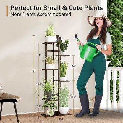 DolceLuna Plant Stand Indoor 6 Tier, Bamboo Plant Shelf Corner Display Rack, 46 Inch Tall Multiple Planter Pot Holder, Space-Saving Flower Stand for Living Room Balcony Garden Patio