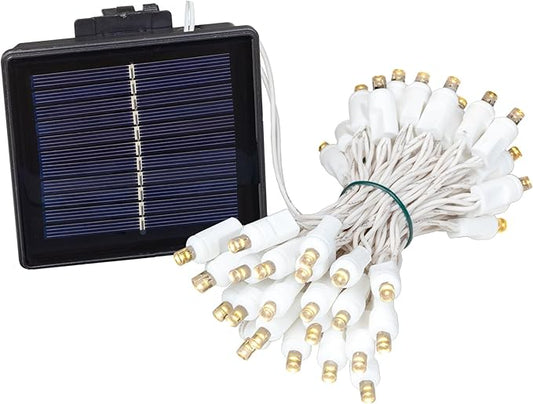 Novelty Lights 50 Light Solar Powered LED Outdoor Mini Light String, 12.5 Feet on White Wire, Warm White 5mm Bulbs, Automatic Dusk to Dawn Operation