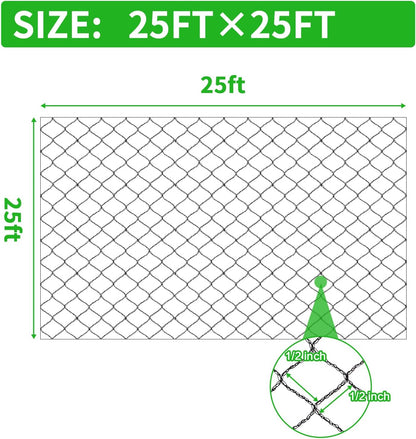 Woven Bird Netting 25X25 FT, 1/2" Mesh, Strong Bird Net Protect Fruit Trees, Blueberry, Vegetables, Strawberry Plants, Garden Netting Pest Barrier, Against Deer, Squirres, Small Critters