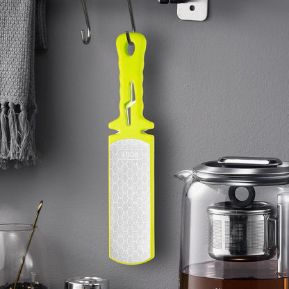 Diamond Sharpening Stone,400/1000 Grit Handheld Double-Sided Diamond Sharpener 5 in 1 Honeycomb Surface Knife Sharpener Plate Whetstone with Ceramic & Tungsten Steel Scissor Slot,Green