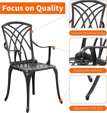 Bistro Set 3 Piece Outdoor,Cast Aluminum Outdoor Bistro Set,All Weather Bistro Table and Chairs Set of 2 with 1.97" Umbrella Hole,Patio Bistro Sets for Garden(Woven Black)