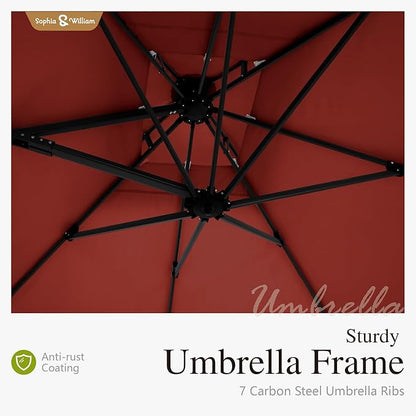 Sophia & William Cantilever Patio Umbrella 12ft, Offset Large Outdoor Umbrellas with 360°Rotation, Heavy Duty Hydraulic Double Umbrella for Garden Pool Backyard, Red (no base)