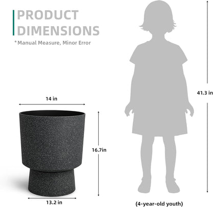 16.75"H Urn-Style Tall Planters, 2-Pack Modern Large Flower Pots for Outdoor Indoor, 2-in-1 Design Plant Containers for Garden Patio Yard Balcony Porch or Home Decor, White Terrazzo, UV-Protect