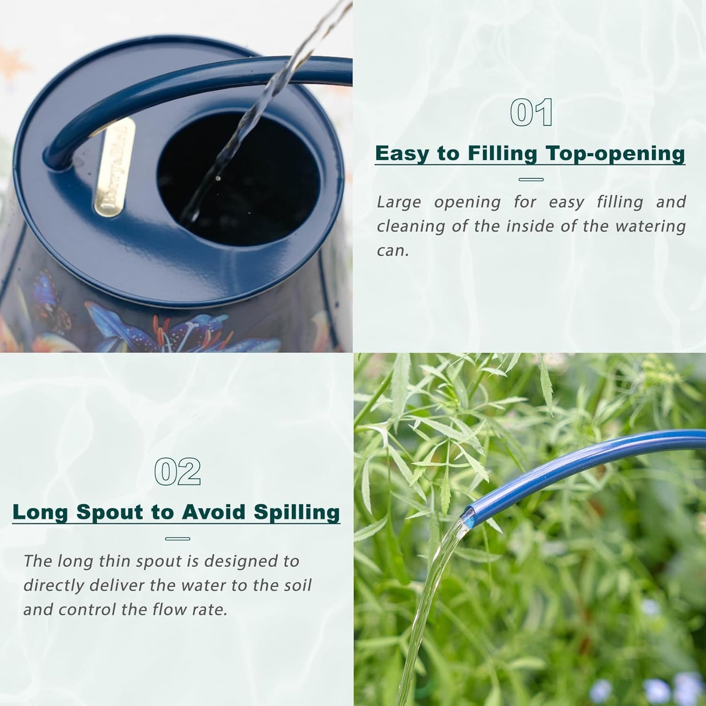 Berry&Bird House Plants Watering Can - Indoor&Outdoor 1/2 Gallon Stainless Steel Water Can with Long Spout Garden Decoration for Flower Bonsai Succulent Gardening Large Watwer Bottle (Lilium Brownii)