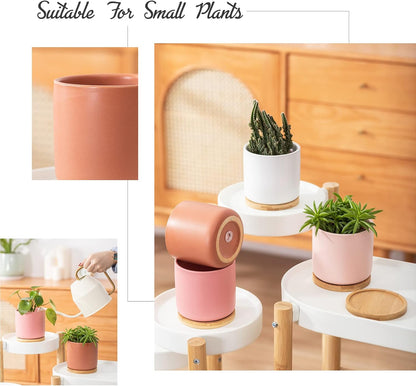 OMAYKEY 4 Inch Ceramic Plant Pot with Saucer, Multicolor Planters Pots with Drainage Hole and Mesh Pads for Succulent, Indoor Flowers, Snake Plants, Cactus, Herbs, Set of 4 (Plant Not Included)
