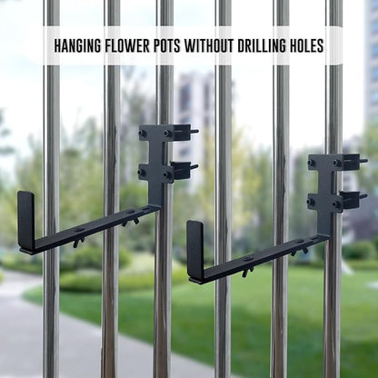 Planter Box Bracket, Flower Box Holder Circular and Square Railings Brackets,Adjustable Deck Railing Planter Box Holder for Patio Garden Fence Pergola Balcony (4 Pieces)