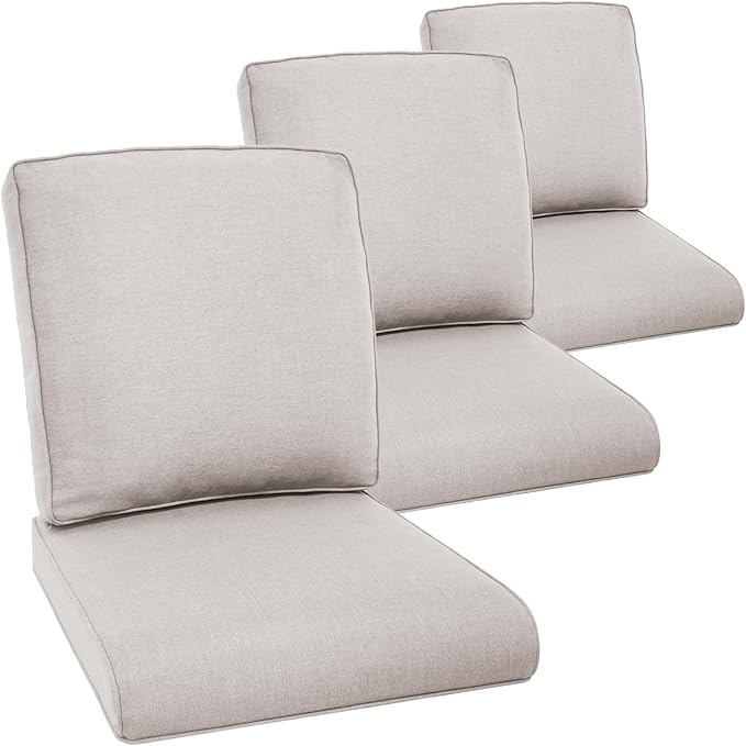 Outdoor Chair Cushions 3 Packs - Outside Durable Thick Replacement Back and Seat Cushion 22x24 with Zipper Cover for Patio Glider Rocking Chairs Loveseat Couch – Beige/Regular
