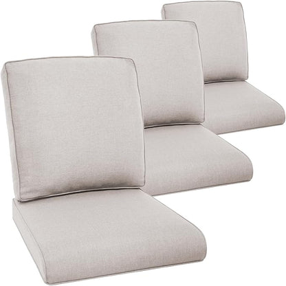 Outdoor Chair Cushions 3 Packs - Outside Durable Thick Replacement Back and Seat Cushion 22x24 with Zipper Cover for Patio Glider Rocking Chairs Loveseat Couch – Beige/Regular