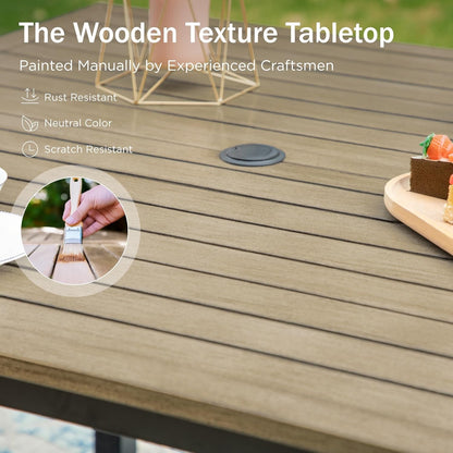 PHI VILLA Outdoor Patio Table, Square Metal Steel Slat Table with 1.57”- 1.9” Adjustable Umbrella Hole, Weather-Resistant Outdoor Dining Table for Garden Deck, 42" x 42" x 28.7", Brown