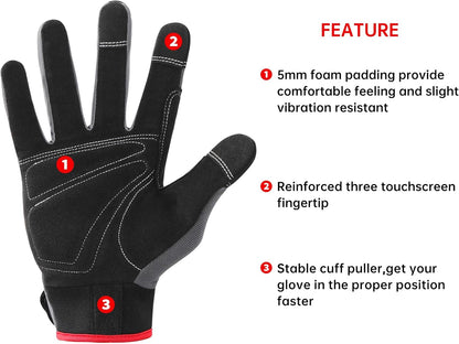 DULFINE Flex Grip Mechanic Work Gloves for Men,Black and Red Utility Safety Working Gloves Touch Screen,Excellent Grip,Ideal for Working on Cars and Outdoor Jobs(Large)