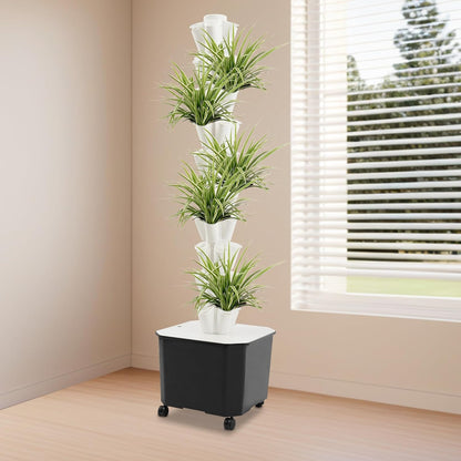 Eapmic Hydroponics Growing System Tower Garden, 10-Tier 50-Hole Vertical Planter with 45L Water Tank & Auto Watering, Indoor/Outdoor Hydroponic Garden Kit w/Wheels (White)