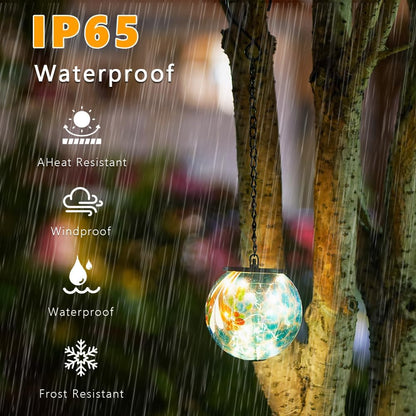Solar Hanging Lanterns Outdoor, Solar Glass Gazing Ball Lights, Waterproof Led Globe Light for Garden Yard Tree Party Decorations, Colorful Dot