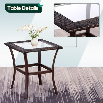 Niubya 3 Piece Wicker Rocking Chair Patio Furniture Sets, Outdoor Wicker Bistro Rattan Chair Conversation Sets with Cushions and Coffee Table, Grey and Brown