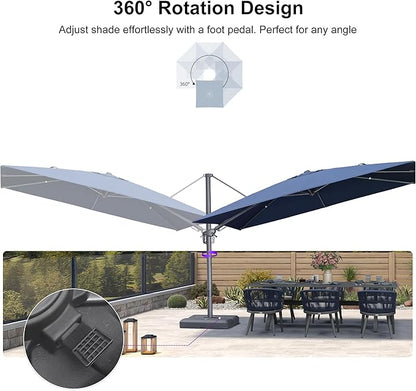 PURPLE LEAF 11.5' X 8' Left-right Tilting Outdoor Patio Umbrella Swivel Offset Cantilever Heavy Duty Rectangle Aluminum Umbrella with UV Resistant for Deck Pool Patio Backyard, Ocean Slate