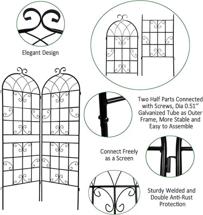 4 Pack Metal Garden Trellis 71" x 19.7" Black Fence Rustproof Garden Trellis for Climbing Plants Support Roses Flower Outdoor Lawn, Black