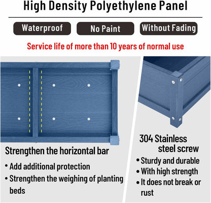 HDPE Raised Planter Box Outdoor,Rot-Resistant and Non-Cracking,Raised Beds for Gardening 29.5 * 14.4 * 9.8 in for Yard,Lawn,Outdoor Planter Boxes Rectangle with Drainage Holes Navy