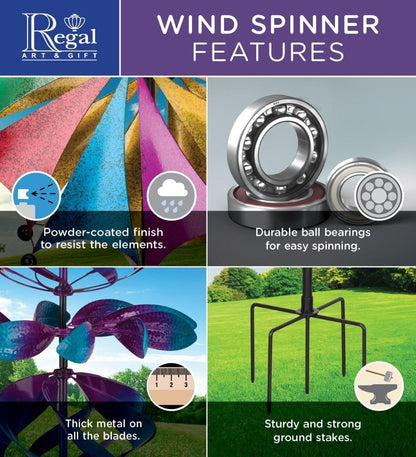 Regal Art & Gift Butterfly Wind Spinner – Metal Yard Decorations Outdoor | Kinetic Garden Spinner for Lawn, Pathway, or Flower Bed | Weather-Resistant Outdoor Sculpture - 19 Inch