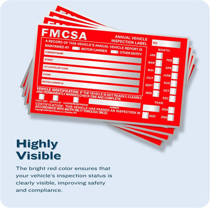 100-Pack DOT Compliant Aluminum Annual Vehicle Inspection Label – Red FMCSA Label with Punch Boxes