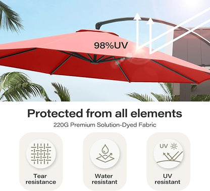 LAUSAINT HOME Outdoor Patio Umbrella with Base included, 12 FT Deluxe Curvy Cantilever Umbrella Heavy Duty Offset Hanging Umbrella with 360° Rotation for Market, Pool, Garden, Backyard, Deck (Red)