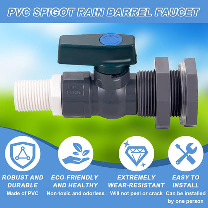 2 Pack PVC Rain Barrel Spigot Kit -3/4" Rain Barrel PVC Garden with Bulkhead Fitting Garden Hose Faucet Adapter and Thread Seal Tape for Water Tanks, Aquariums, Tubs, Pool, Garden Barrel