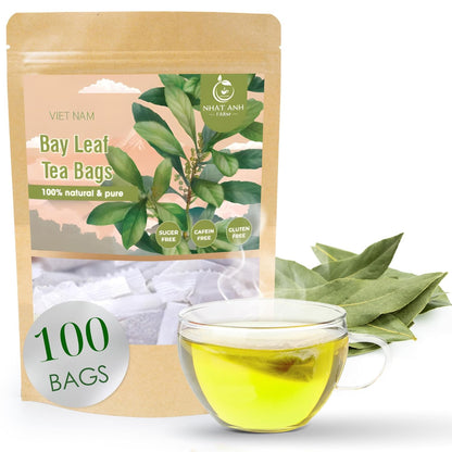 NHAT ANH FARM - Premium Bay Leaf Tea Bags, 100 Tea Bags, 100% Natural Dried Bay Leaf, Sugar-Free, Caffeine-Free, No Additives. Herbal Infusion For Daily Wellness