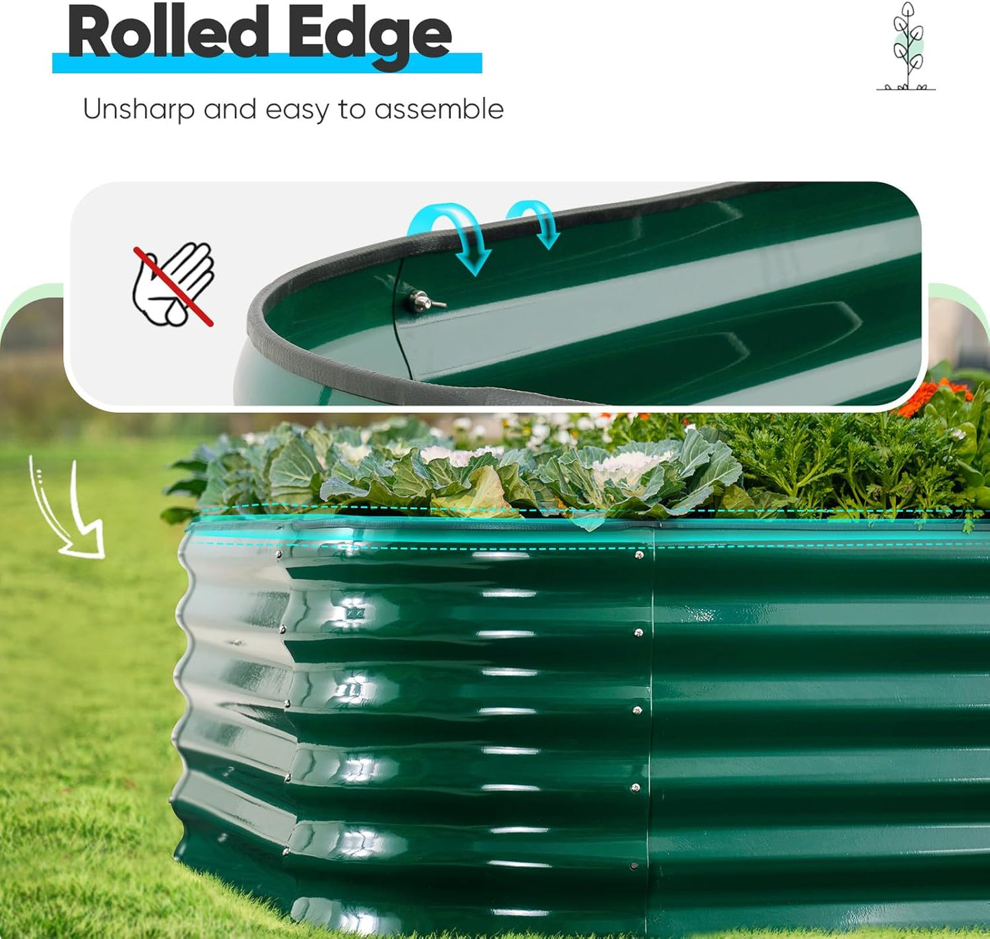 Quictent Galvanized Raised Garden Bed Kit, 6x3x1.5 ft Oval Metal Planter Box Tall for Vegetables Outdoor Backyard, Rubber Strip Edging Included, Dark Green