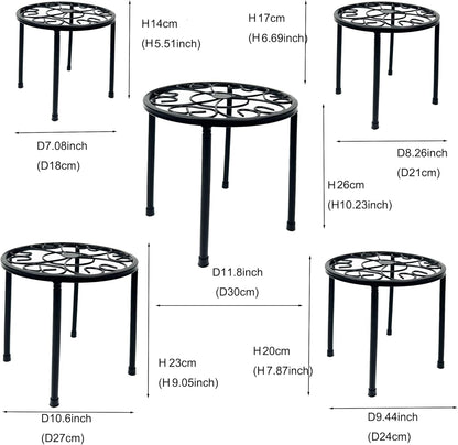 HAINARverS Metal Plant Stands 5-Pack, Heavy Duty Rustproof Iron Corner Flower Pot Stand Holder,Round Supports Display Rack Tiered Plant Stand Shelf For Indoor And Outdoor Multiple (Black)