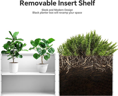 Heavy-Duty Galvanized Steel Planter with Removable Insert Shelf & 4 Drainage Holes - 32x12x24 Inches Large Size Outdoor/Indoor Garden Pot, White