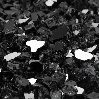 Mr. Fireglass 20 Pounds Black Reflective Fire Glass, 1/2 Inch High Luster Reflective Tempered Glass Rocks for Fire Pit Table Fireplace and Landscaping, Decorative Propane Gas Fireplace Glass Rocks